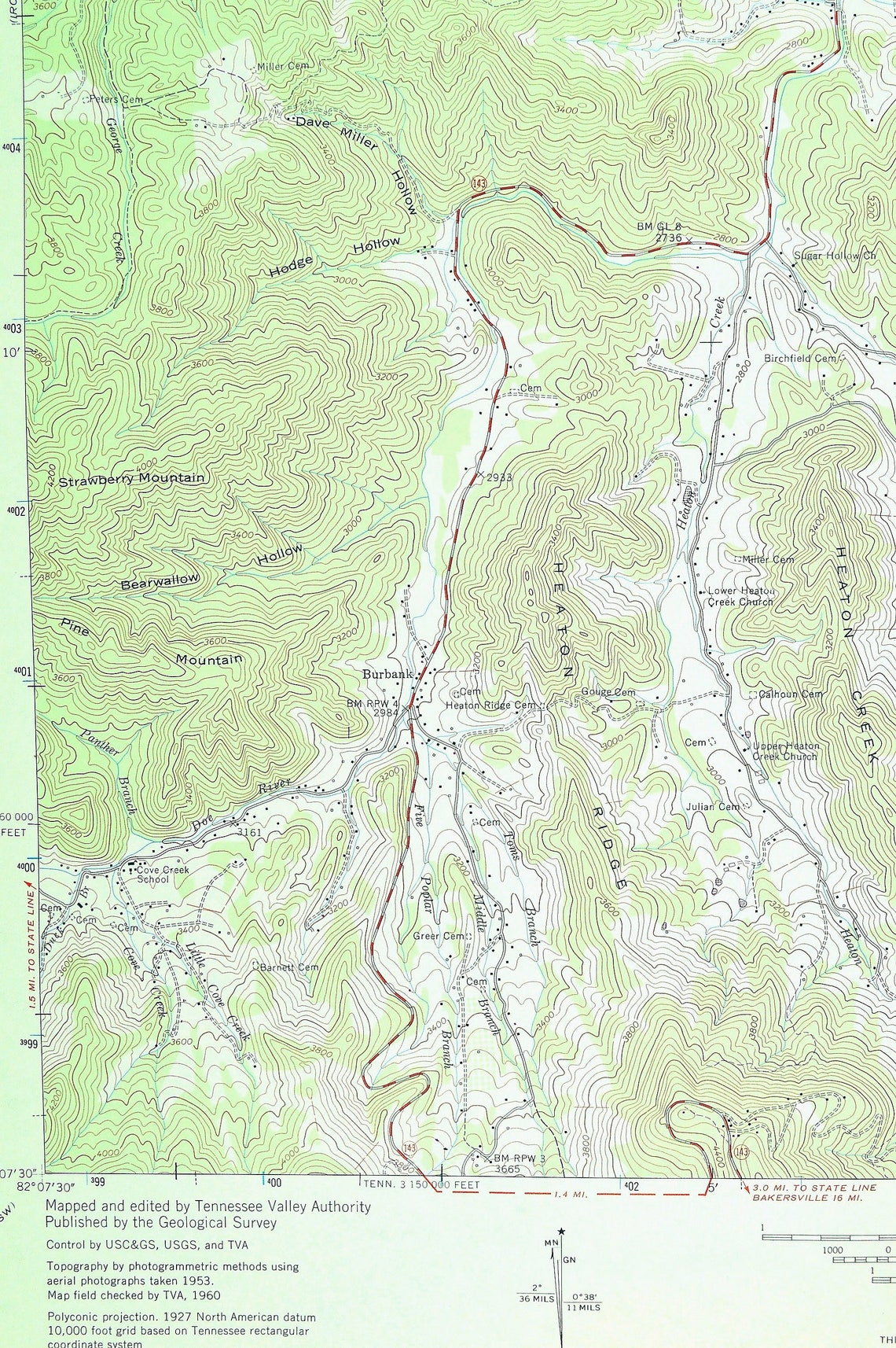 White Rocks Map of Roan Mountain Tennessee LARGE Topographic Etsy