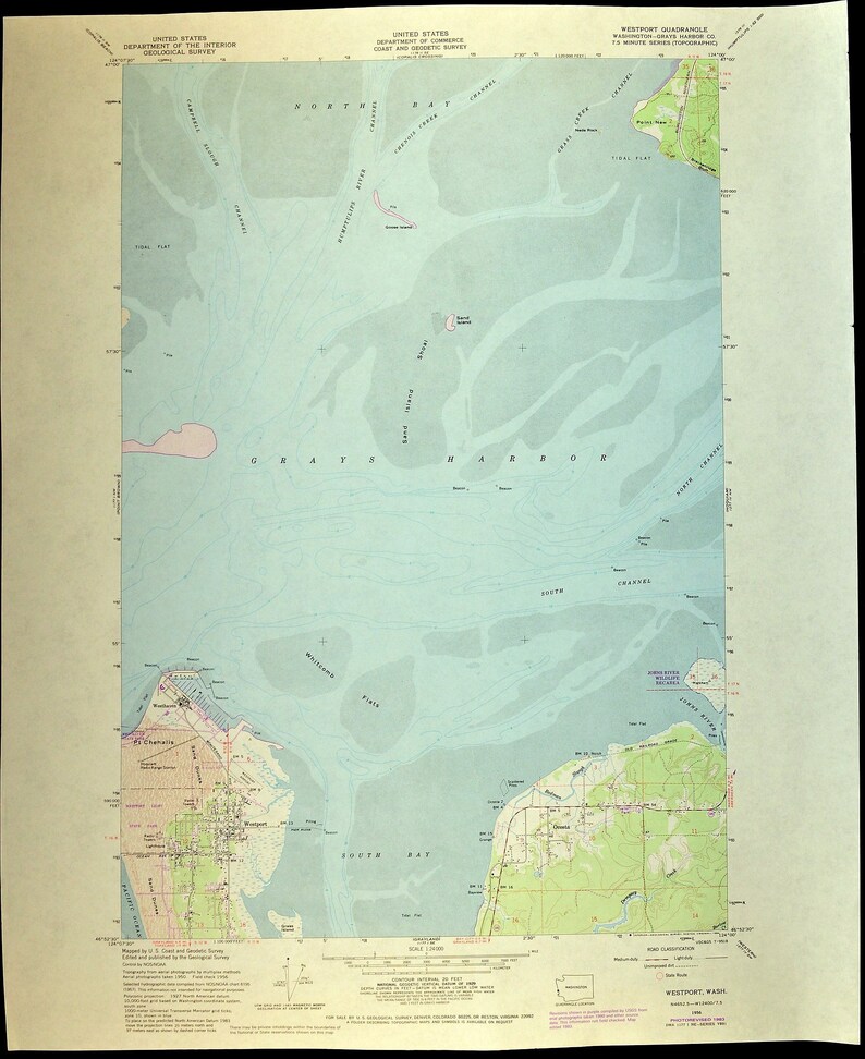 Westport Map of Ocosta Washington Print Wall Decor LARGE Etsy