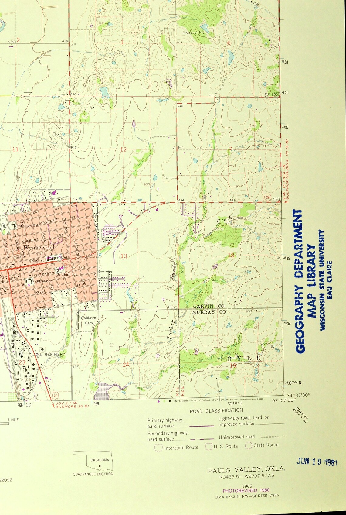 Pauls Valley Map of Wynnewood Oklahoma Art Print Wall Decor Etsy