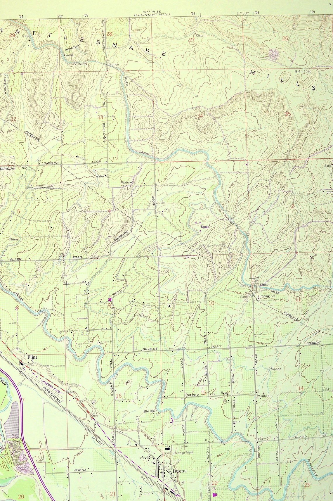 Toppenish Map of Zillah Washington Print Wall Decor LARGE Etsy
