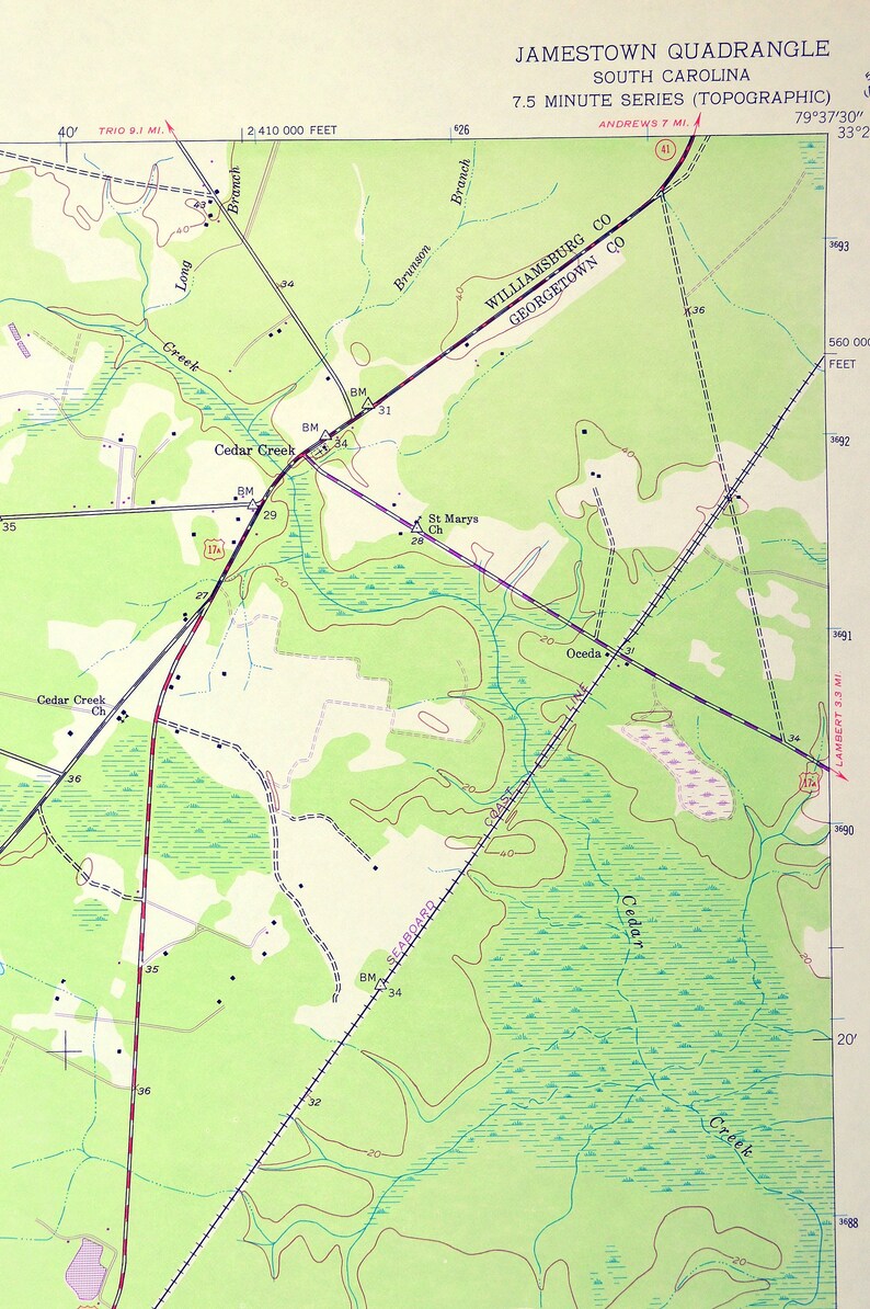 Jamestown Map of Santee Swamp South Carolina LARGE Topographic Etsy