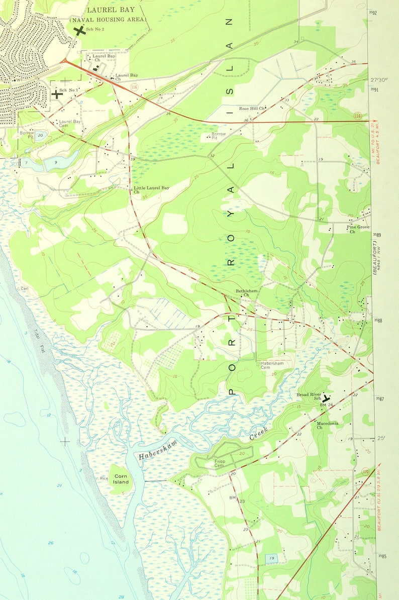 Laurel Bay Map of Port Royal Island South Carolina Wall Art Etsy