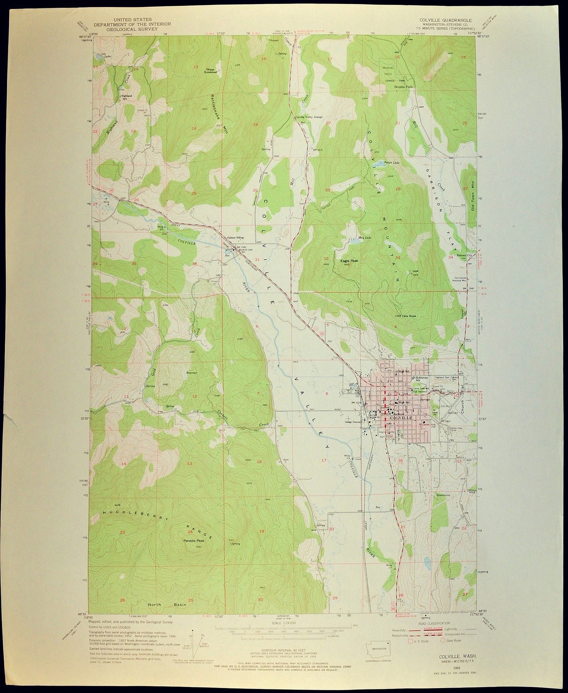 Colville Map of Colville Mountain Washington Art Print Wall Etsy