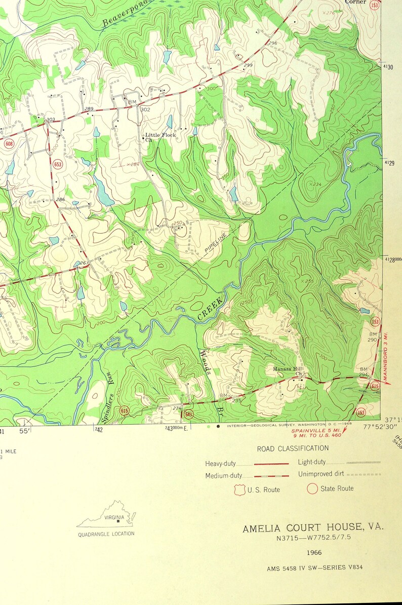 Amelia Court House Map of Scotts Fork Virginia Wall Decor Etsy