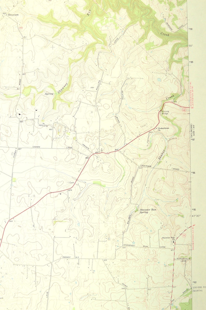 Harrodsburg Map of Burgin Kentucky LARGE Topographic Survey Etsy