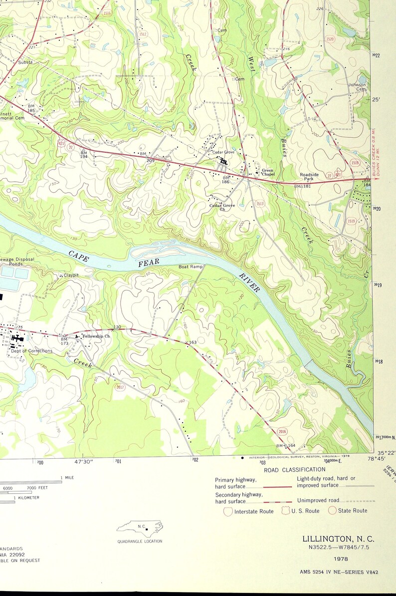 Lillington Map of Shawtown North Carolina LARGE Topographic Etsy
