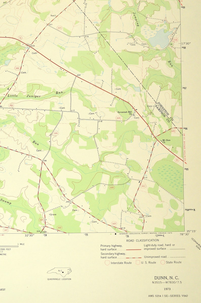 Dunn Map of Benson North Carolina LARGE Topographic USGS Etsy