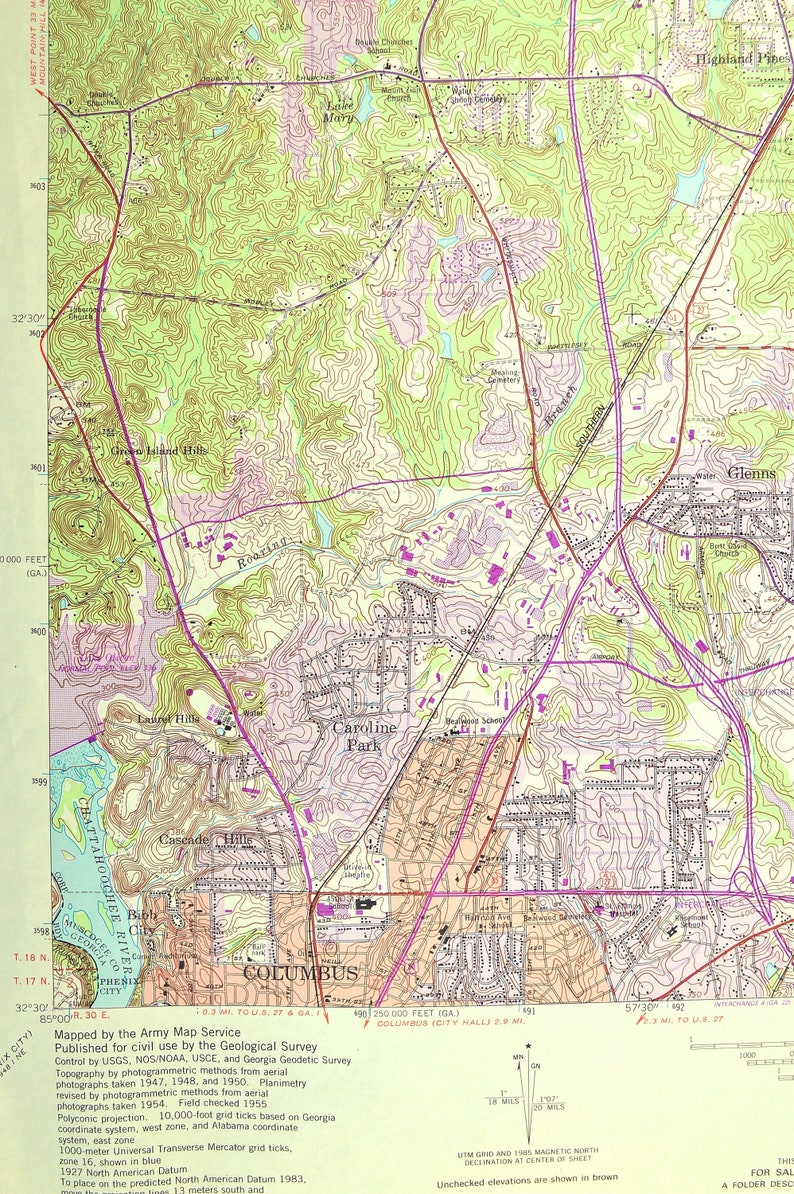 Fortson Map of Columbus LARGE Topographic Survey Etsy Australia