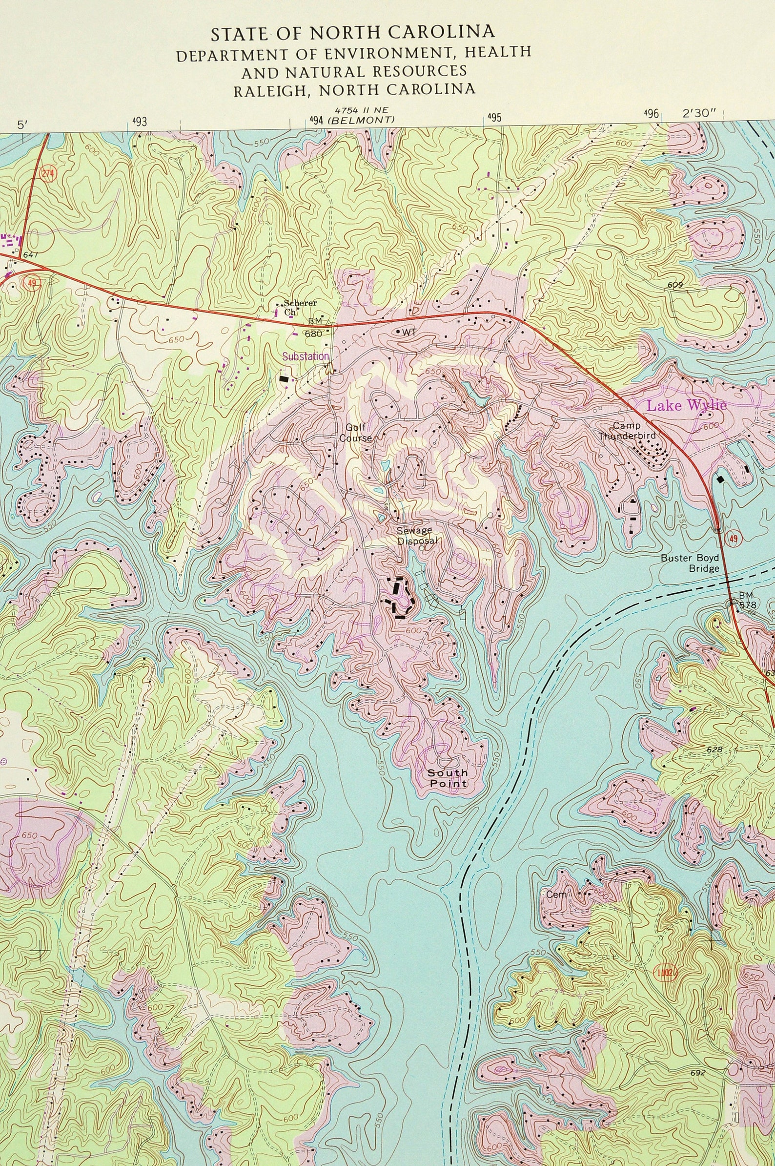 Lake Wylie Map of Five Points South Carolina Art Print Wall Decor LARGE Topographic Survey York