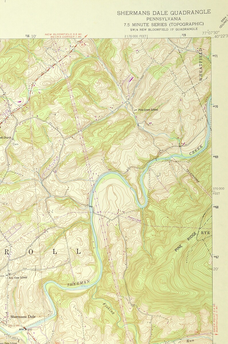Shermans Dale Map of Carlisle Springs Pennsylvania Art Print Etsy