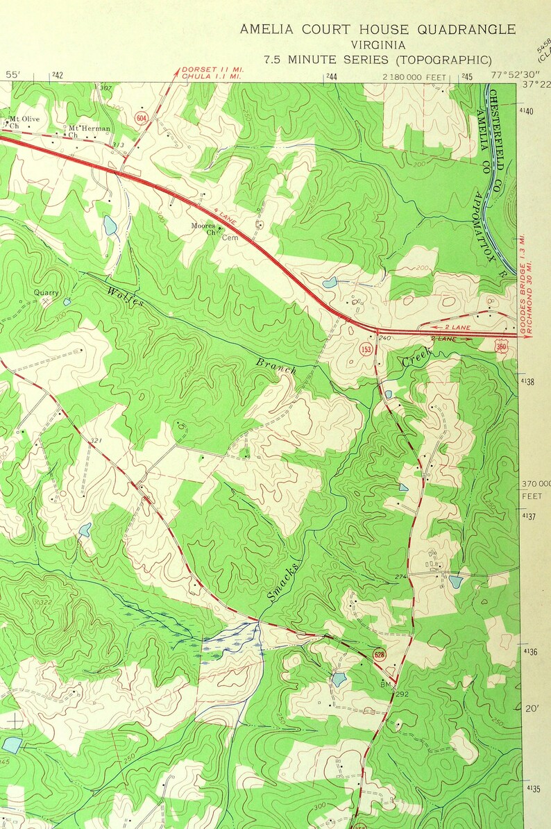 Amelia Court House Map of Scotts Fork Virginia Wall Decor Etsy