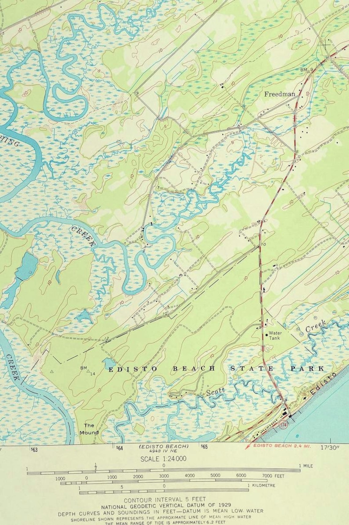 Edisto Island Map of Edisto Beach State Park South Carolina Art Print