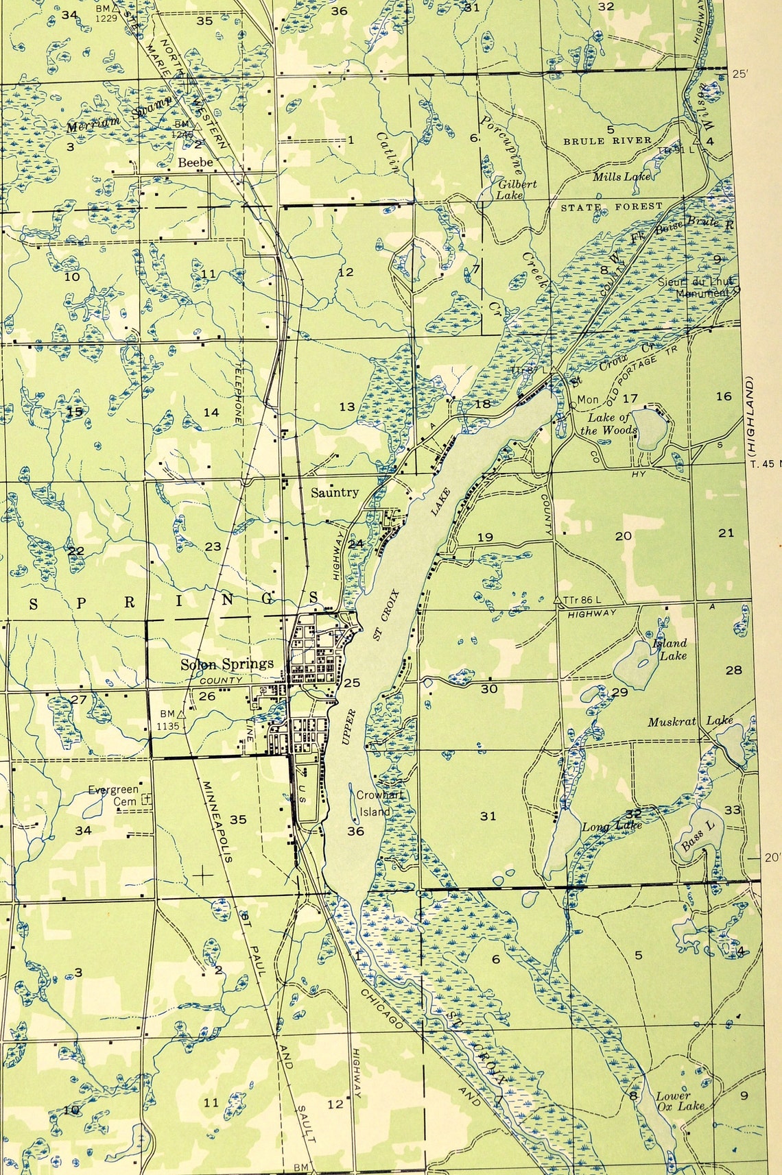 Solon Springs Map Sauntry Wisconsin Wall Art LARGE Topographic Etsy