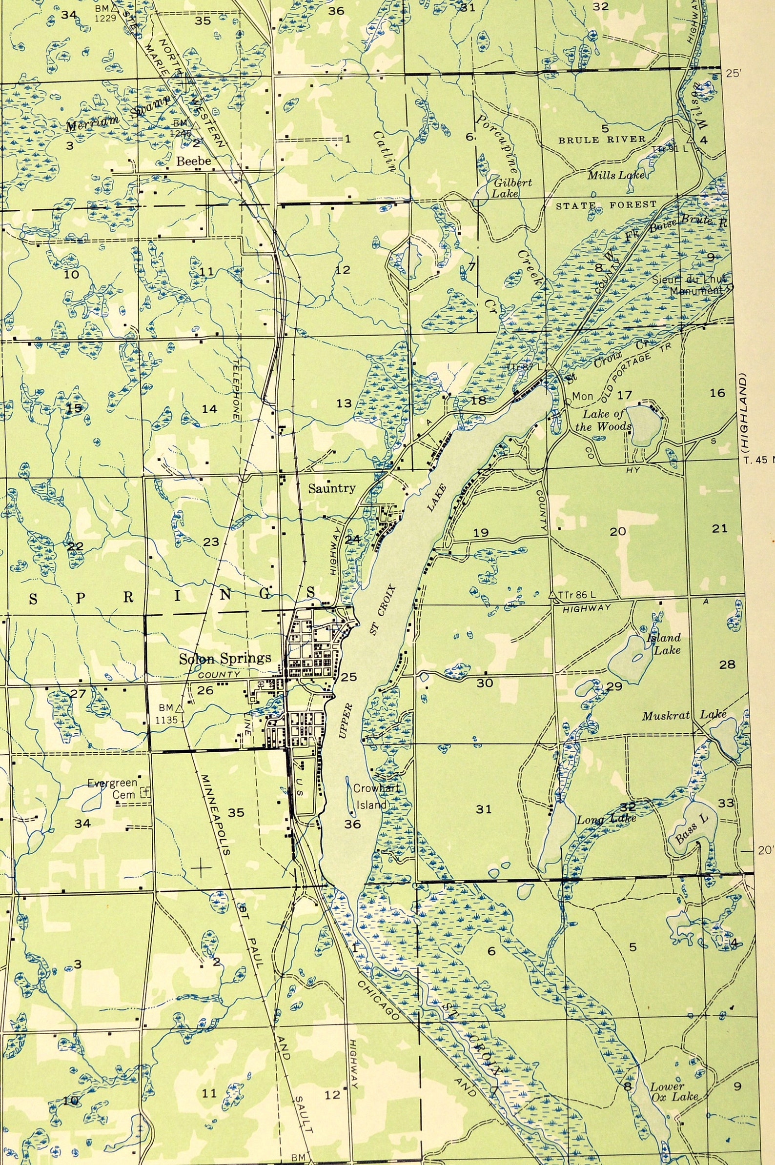 Solon Springs Map Sauntry Wisconsin Wall Art LARGE Topographic Etsy