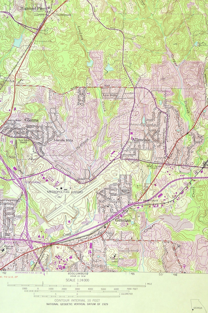 Fortson Map of Columbus LARGE Topographic Survey Etsy