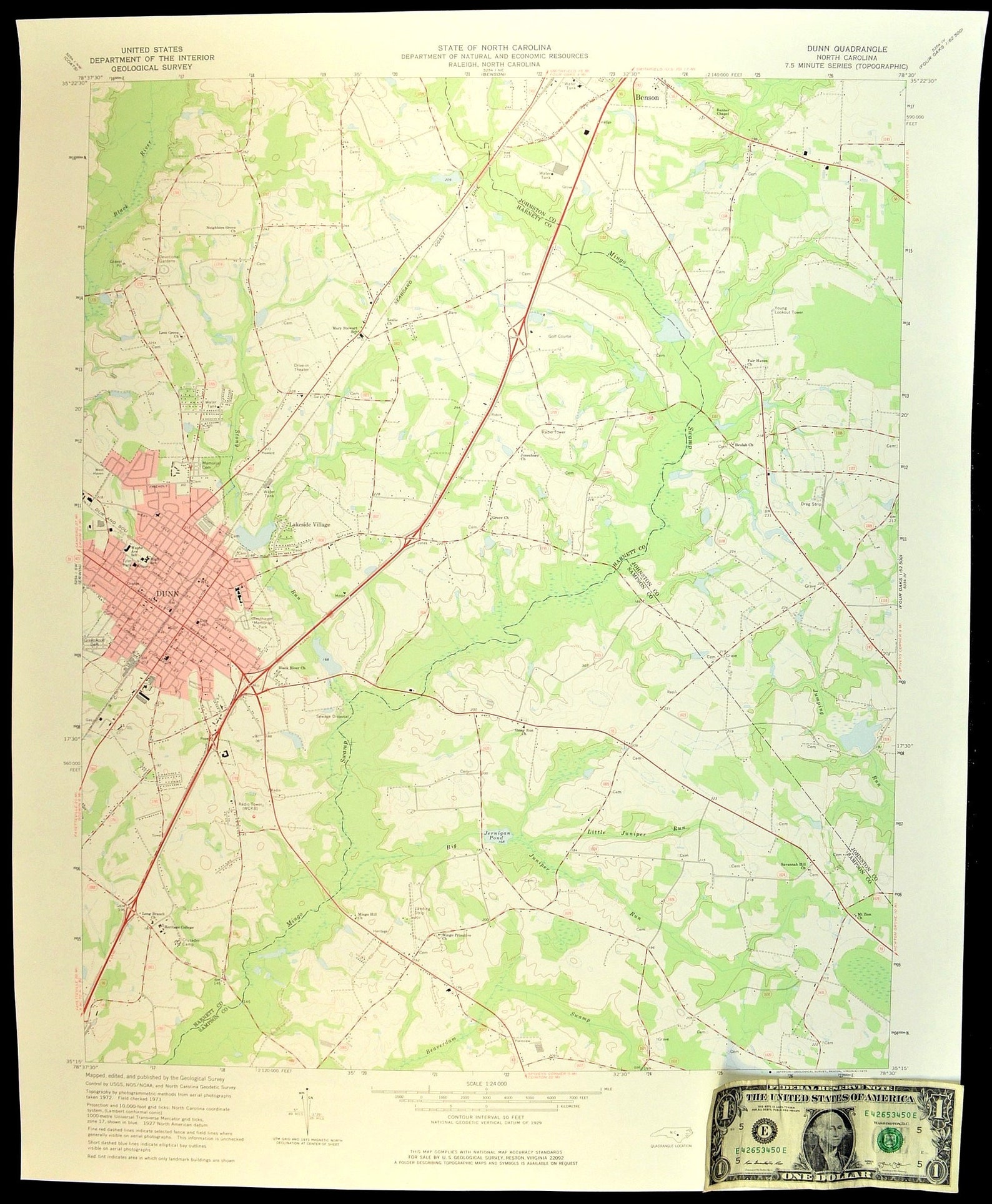 Dunn Map of Benson North Carolina LARGE Topographic USGS Etsy