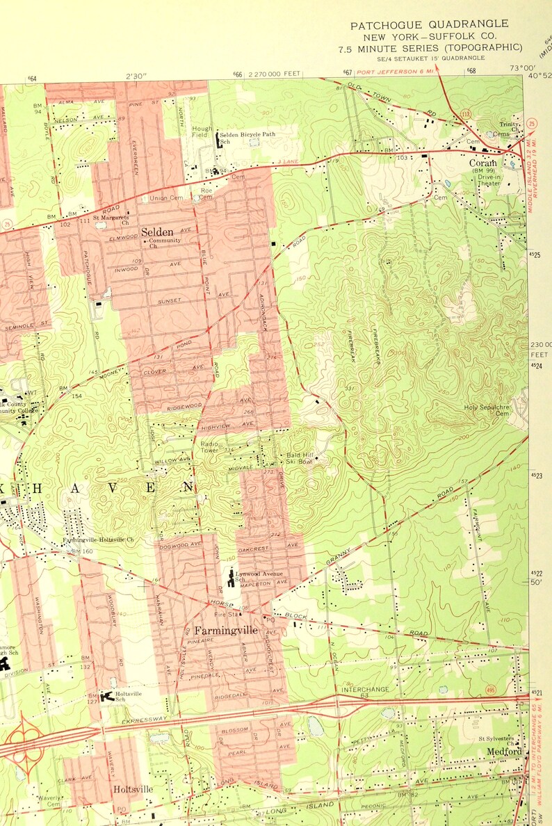 Patchogue Map of Holbrook New York LARGE Topographic Survey Etsy