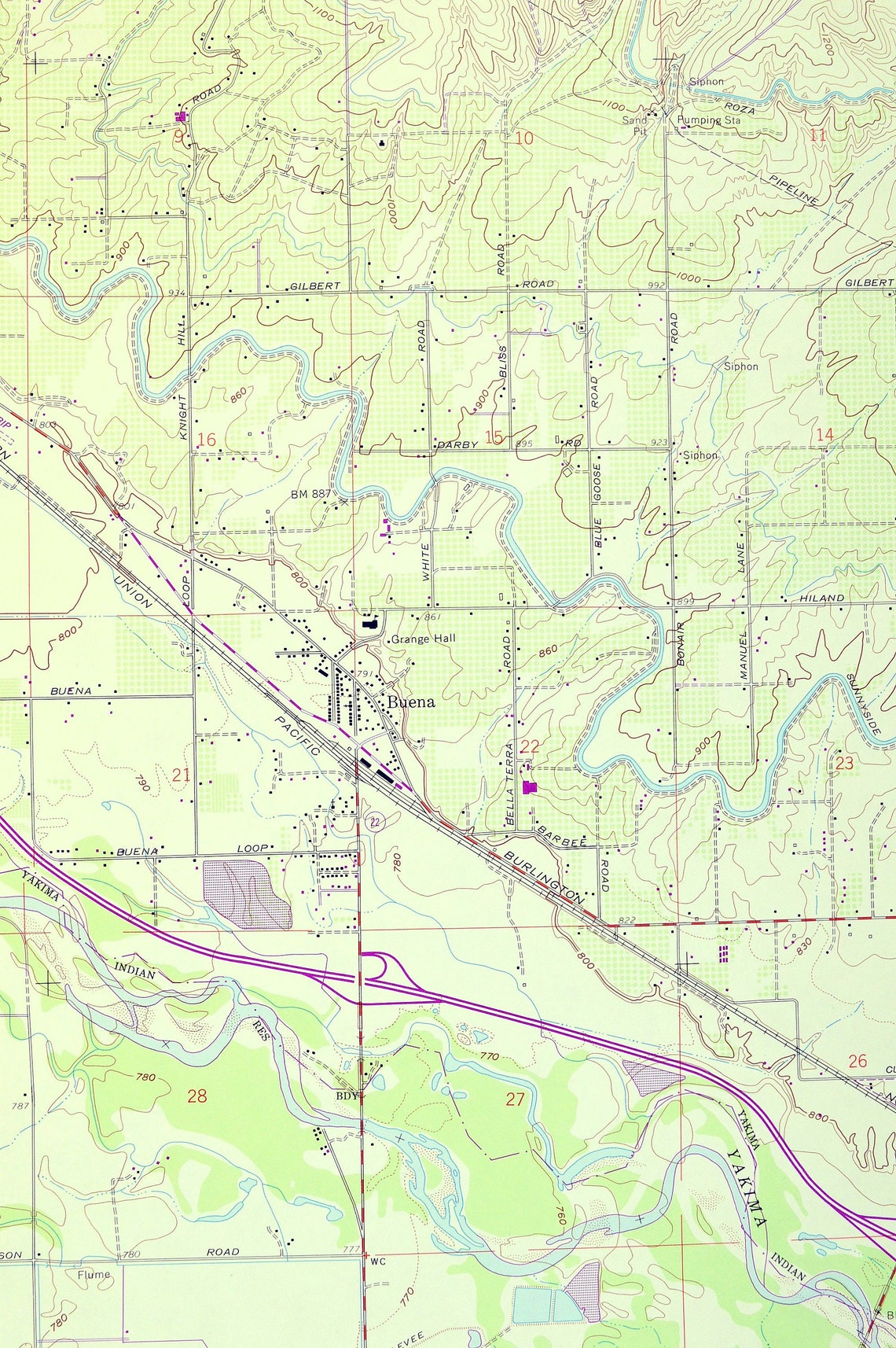 Toppenish Map of Zillah Washington Print Wall Decor LARGE Etsy