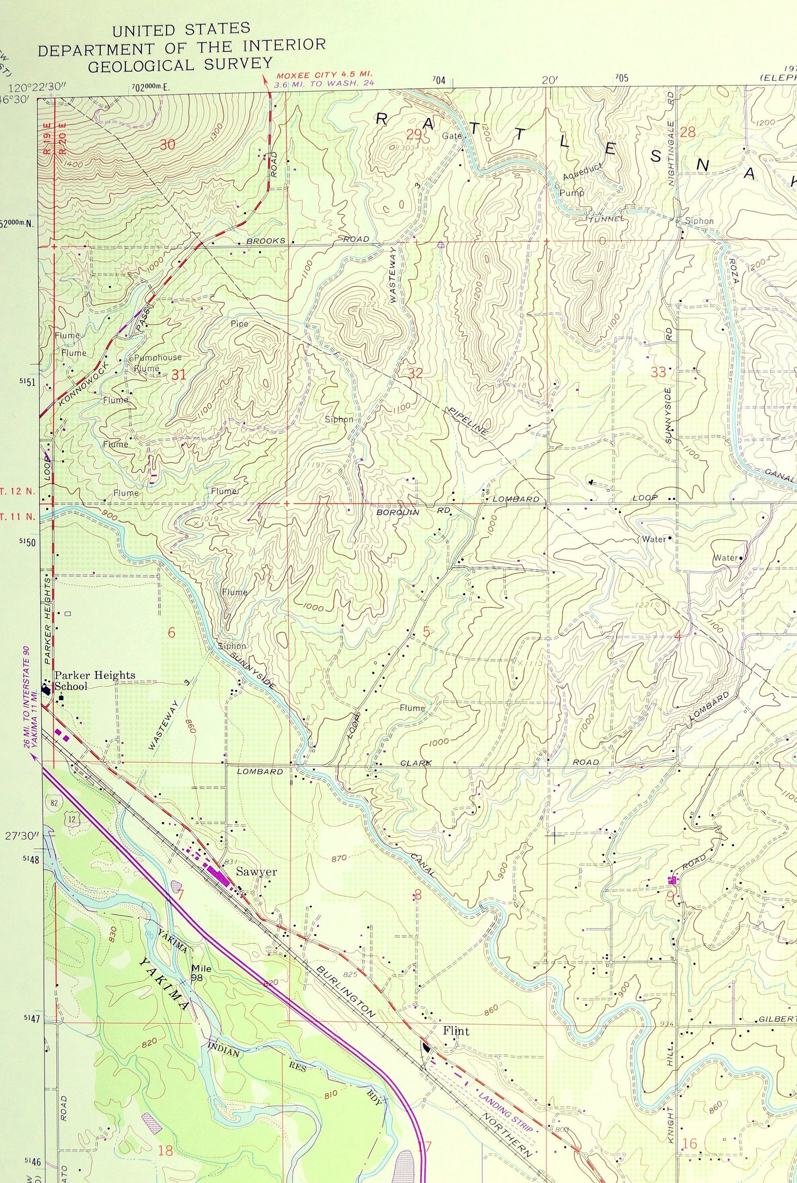 Toppenish Map of Zillah Washington Print Wall Decor LARGE Etsy