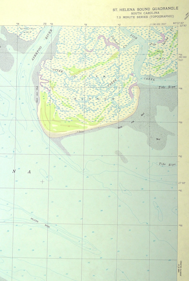 St Helena Sound Map of Otter Islands South Carolina Wall Art | Etsy