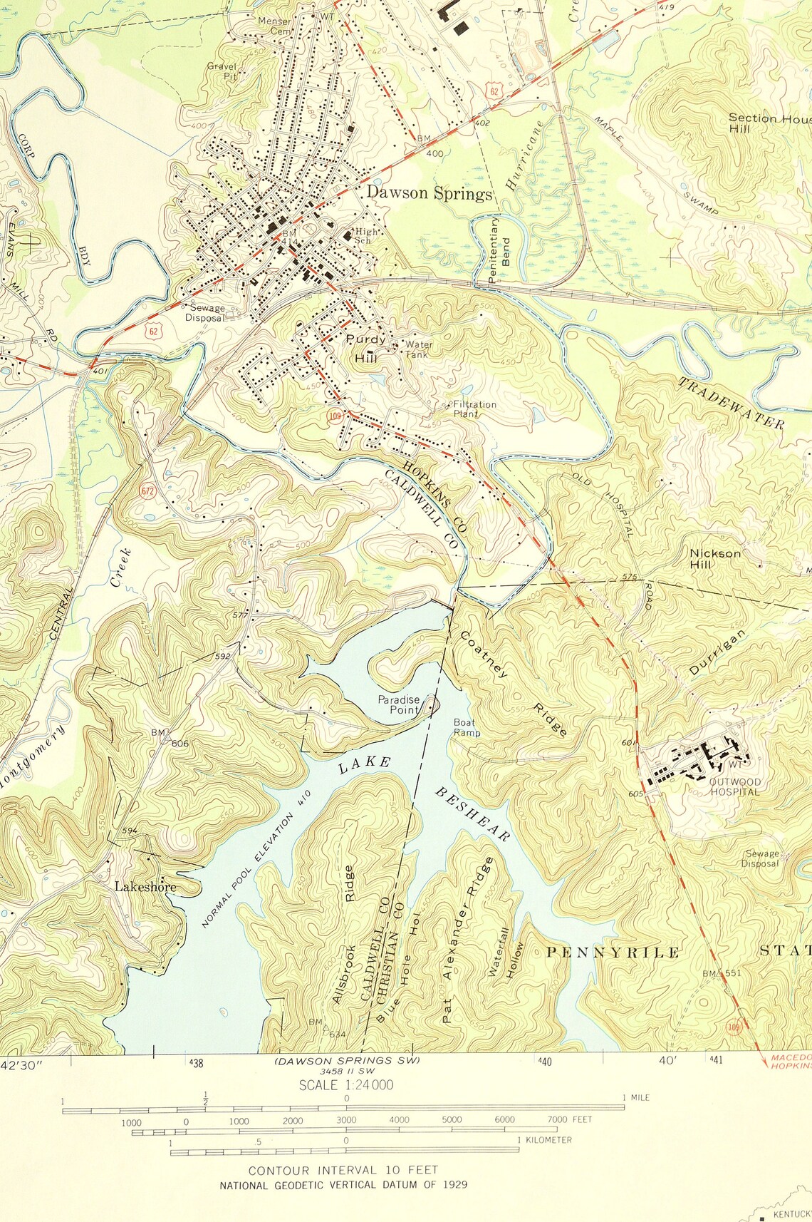 Dawson Springs Map Kentucky Art Print Wall Decor LARGE Etsy