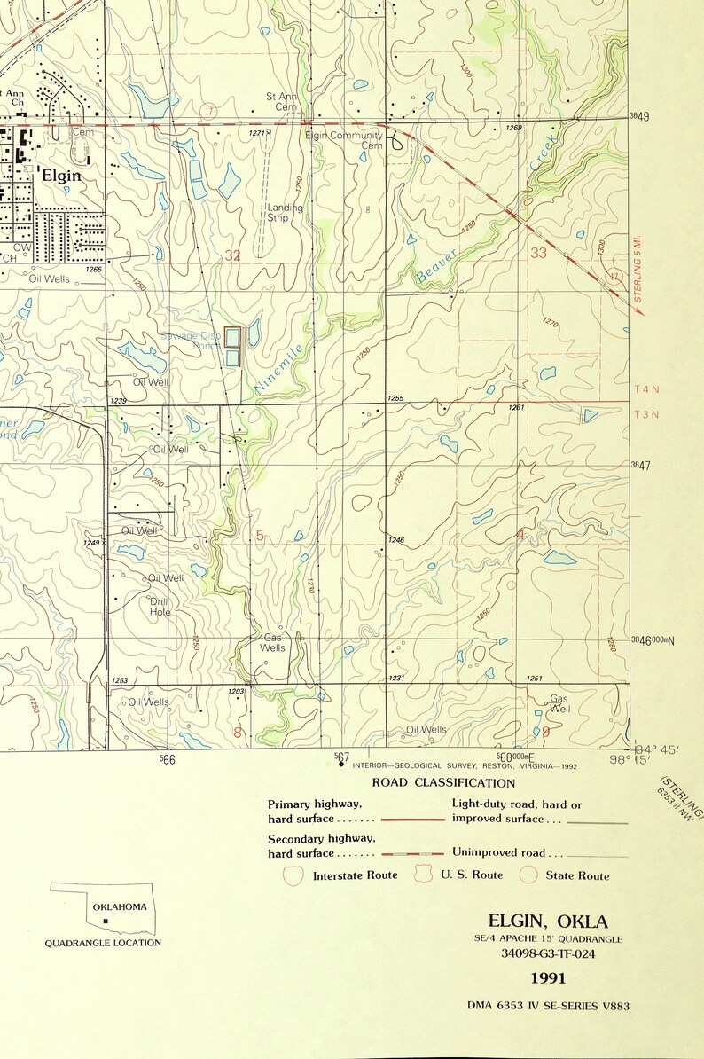 Elgin Map of Lake Ellsworth Oklahoma Art Print Wall Decor Etsy