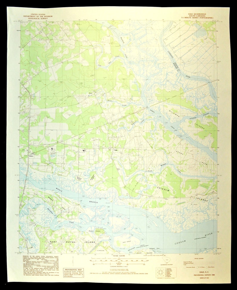 Dale Map of Lobeco South Carolina Wall Art LARGE Topographic Etsy