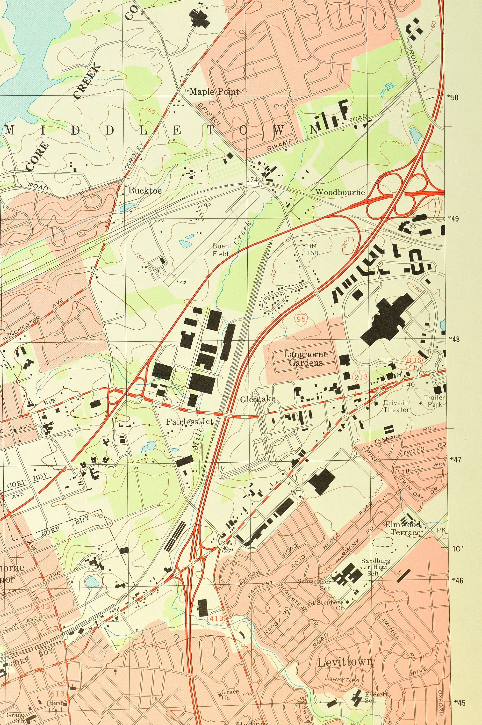 Langhorne Map of Newtown Pennsylvania Art Print Wall Decor LARGE USGS ...