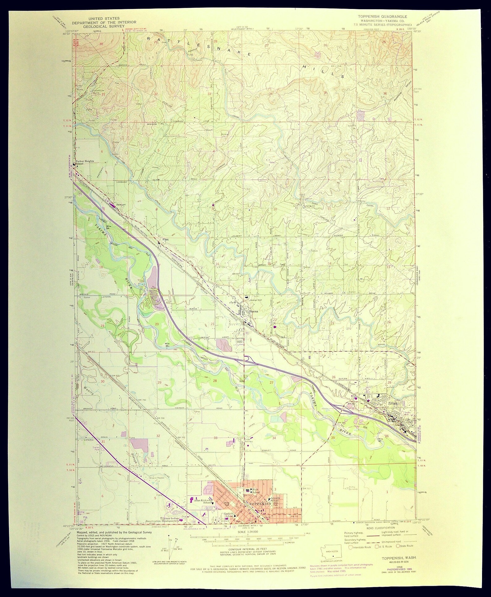 Toppenish Map of Zillah Washington Print Wall Decor LARGE Etsy