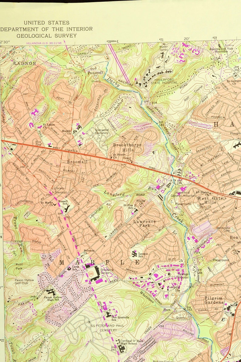 Lansdowne Map of Upper Darby Pennsylvania Art Print Wall Decor Etsy