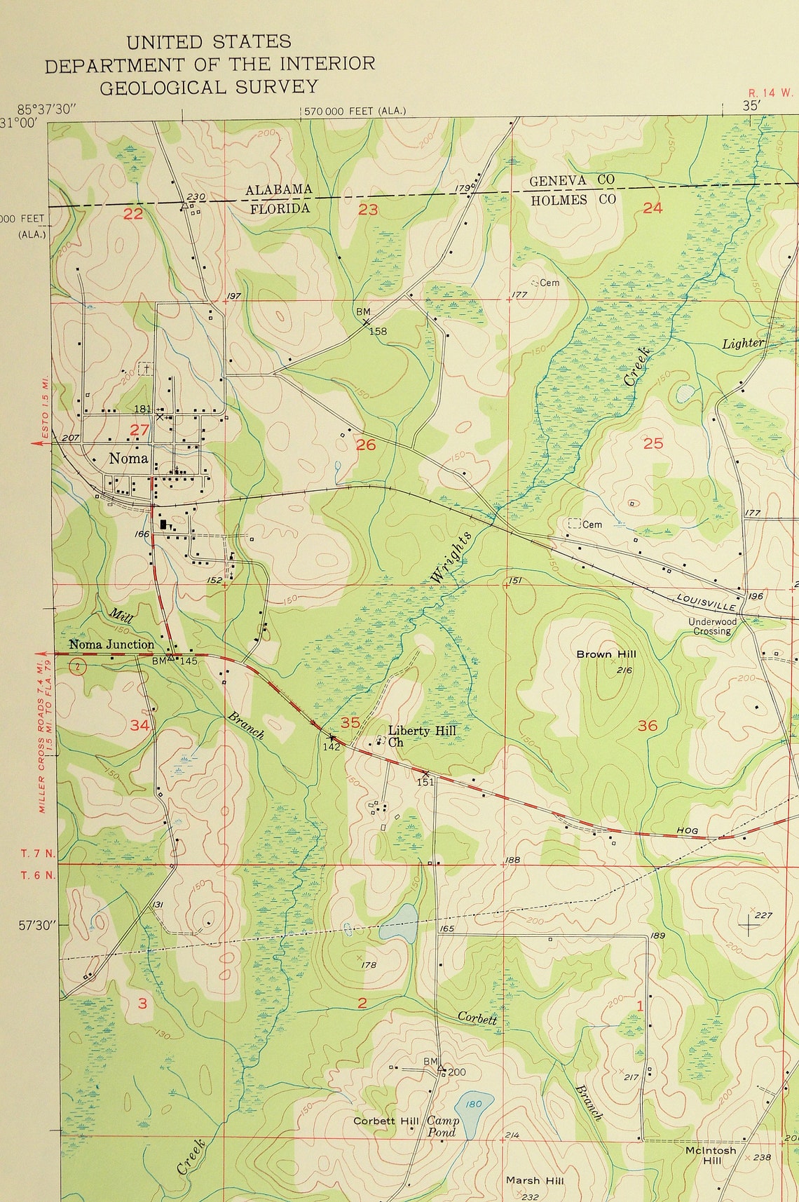 Graceville Map of Noma Florida Art Print Wall Decor LARGE Etsy