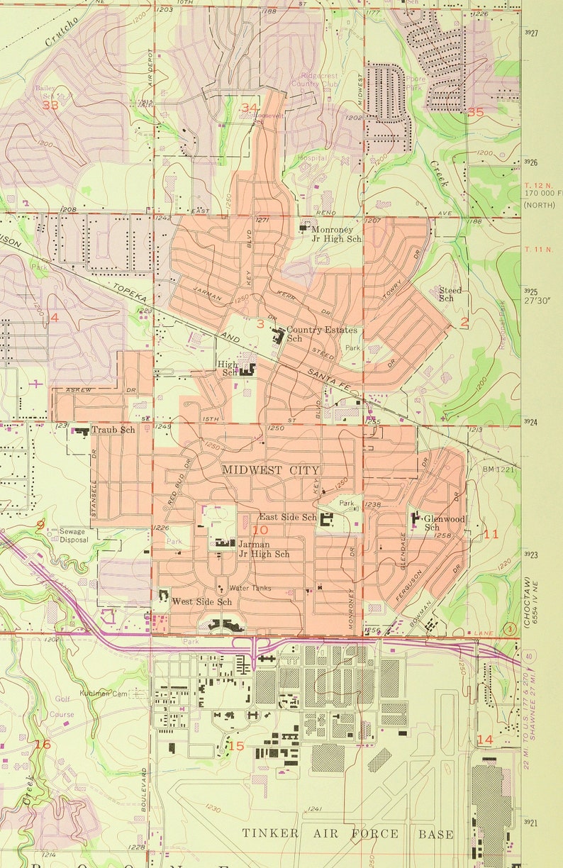 Oklahoma City Map of Midwest City Oklahoma Art Print Wall - Etsy