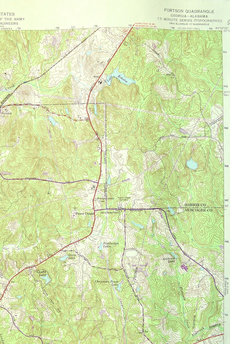 Fortson Map of Columbus LARGE Topographic Survey Etsy
