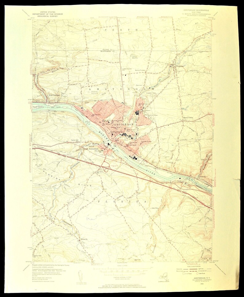 Amsterdam Map of Hagaman New York Art Print Wall Decor LARGE Etsy