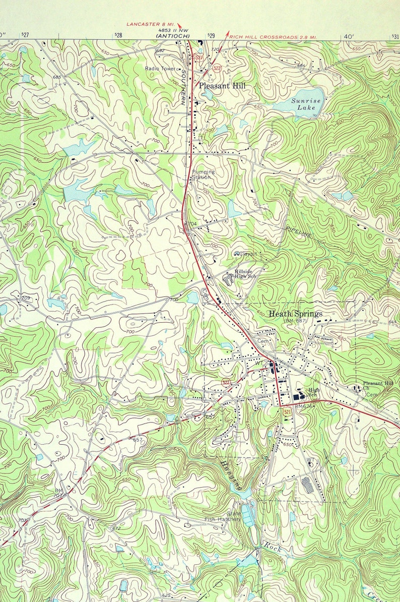 Heath Springs Map of Pleasant Hill South Carolina Wall Decor Etsy