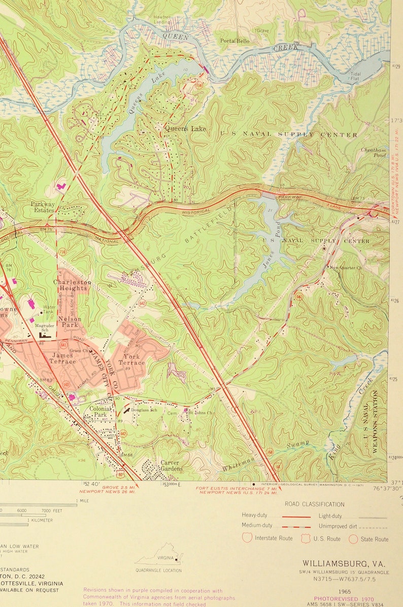 Williamsburg Map of York County Virginia Art Print Wall Decor Etsy