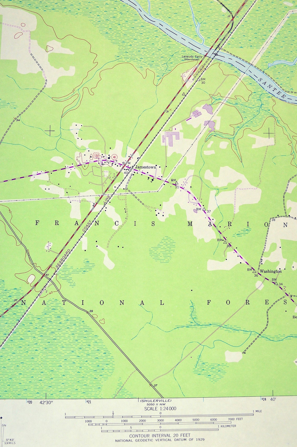 Jamestown Map of Santee Swamp South Carolina LARGE Topographic Etsy UK