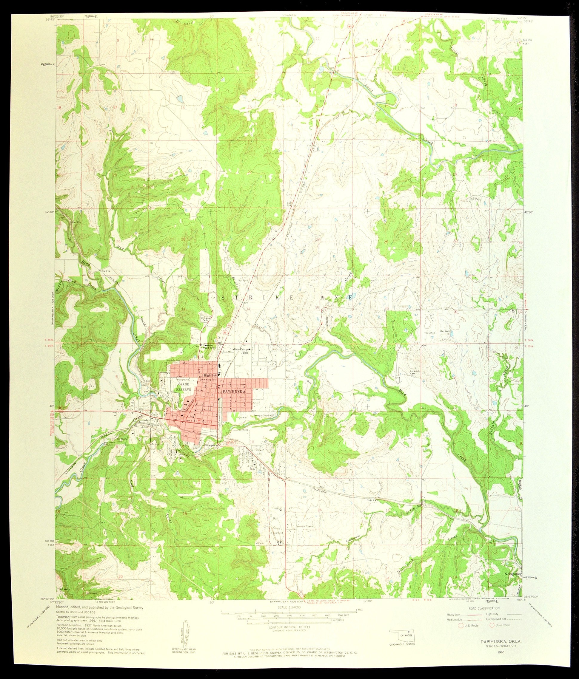 Pawhuska Map of Strike Axe Township Oklahoma Art Print Wall Etsy