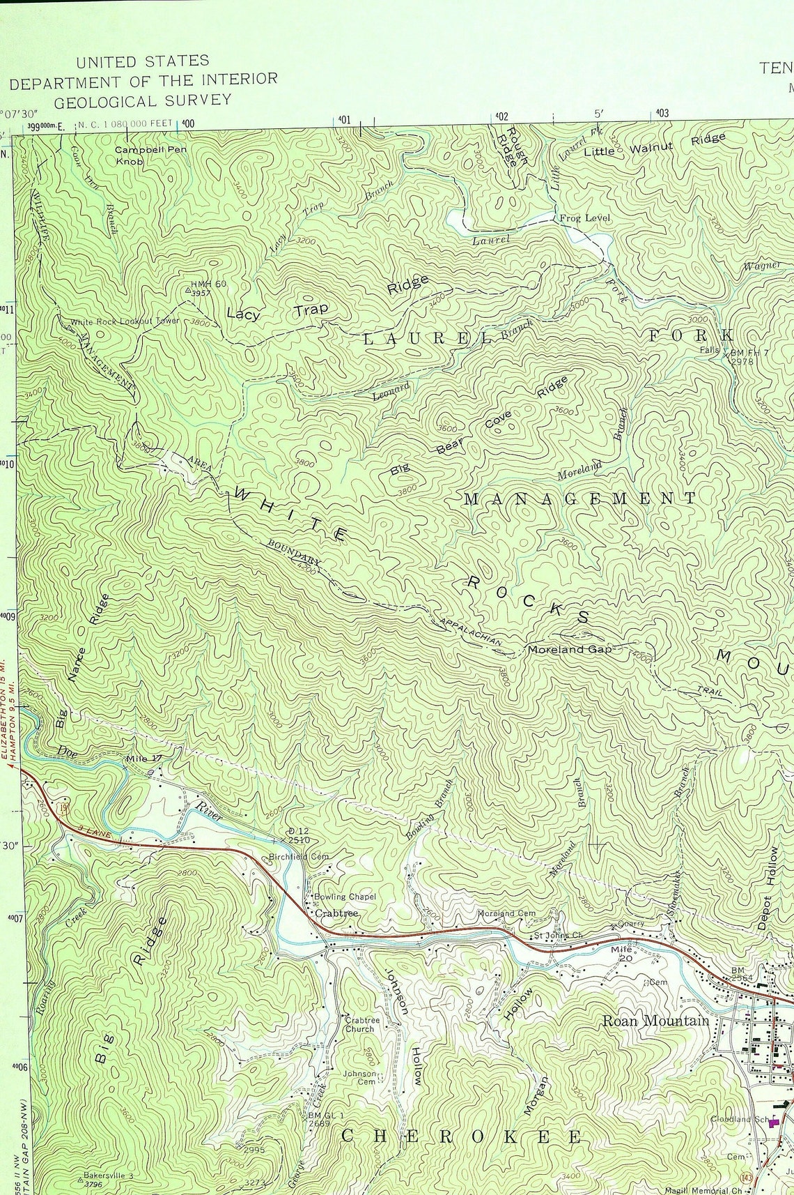 White Rocks Map of Roan Mountain Tennessee LARGE Topographic Etsy