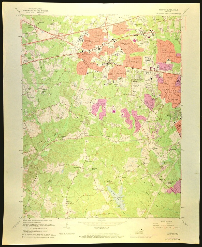 Map Of Fairfax County Virginia Art Print Wall Decor Large Topographic Usgs Survey Belleair Keene Mill Heights Lincoln Park Colchester Acres - 