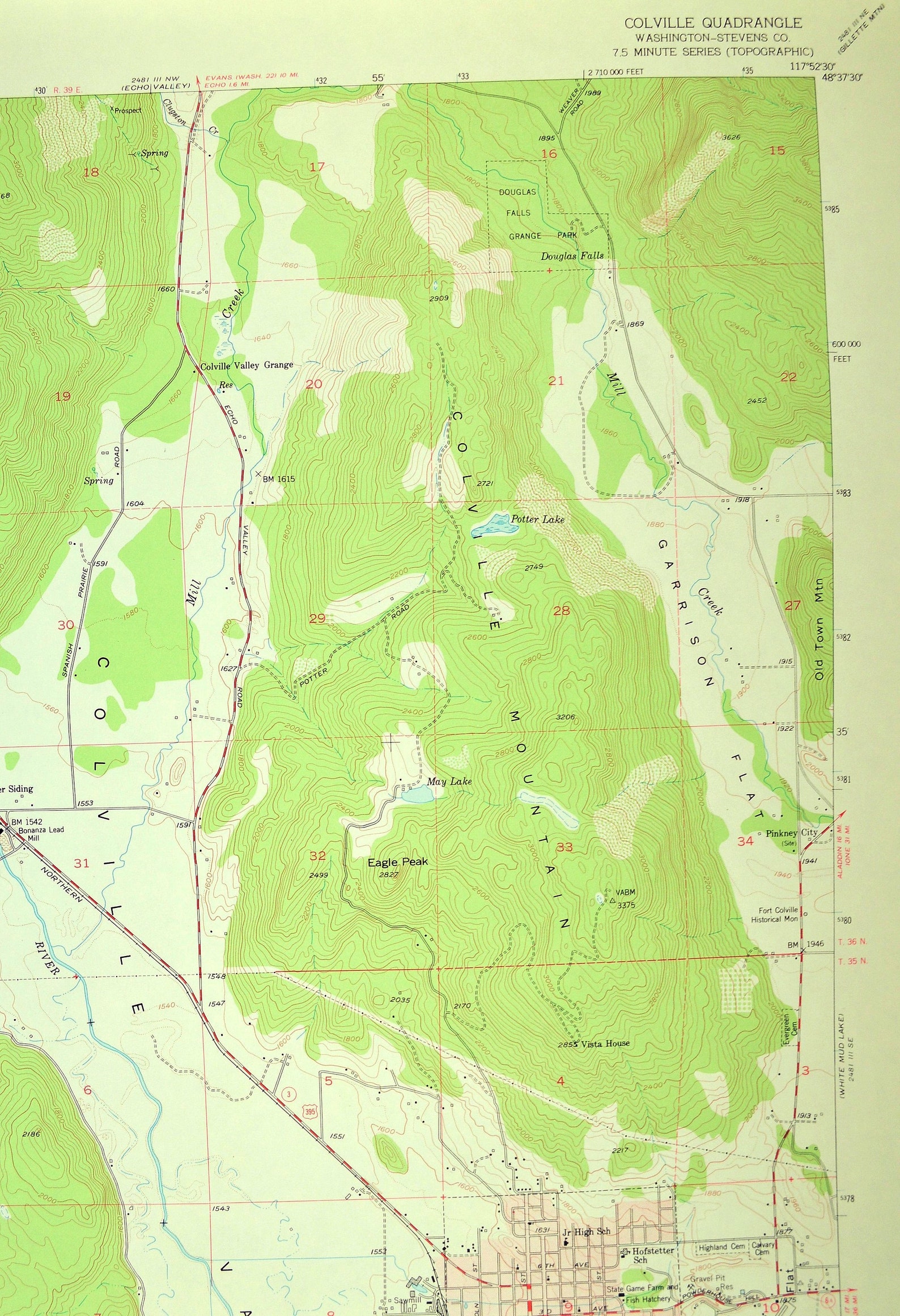 Colville Map of Colville Mountain Washington Art Print Wall Etsy
