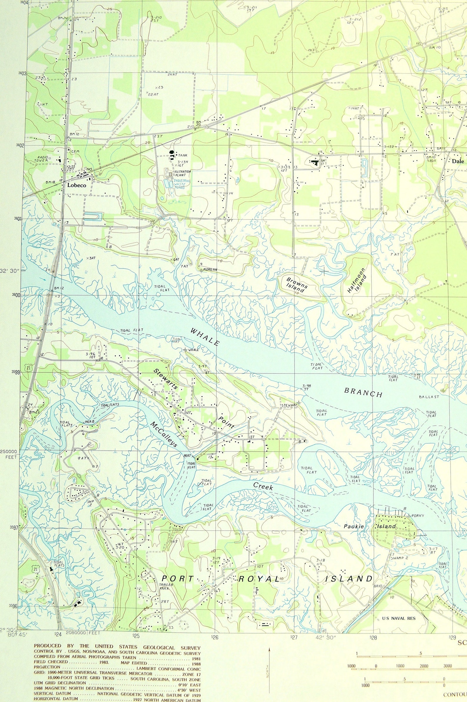 Dale Map of Lobeco South Carolina Wall Art LARGE Topographic Etsy
