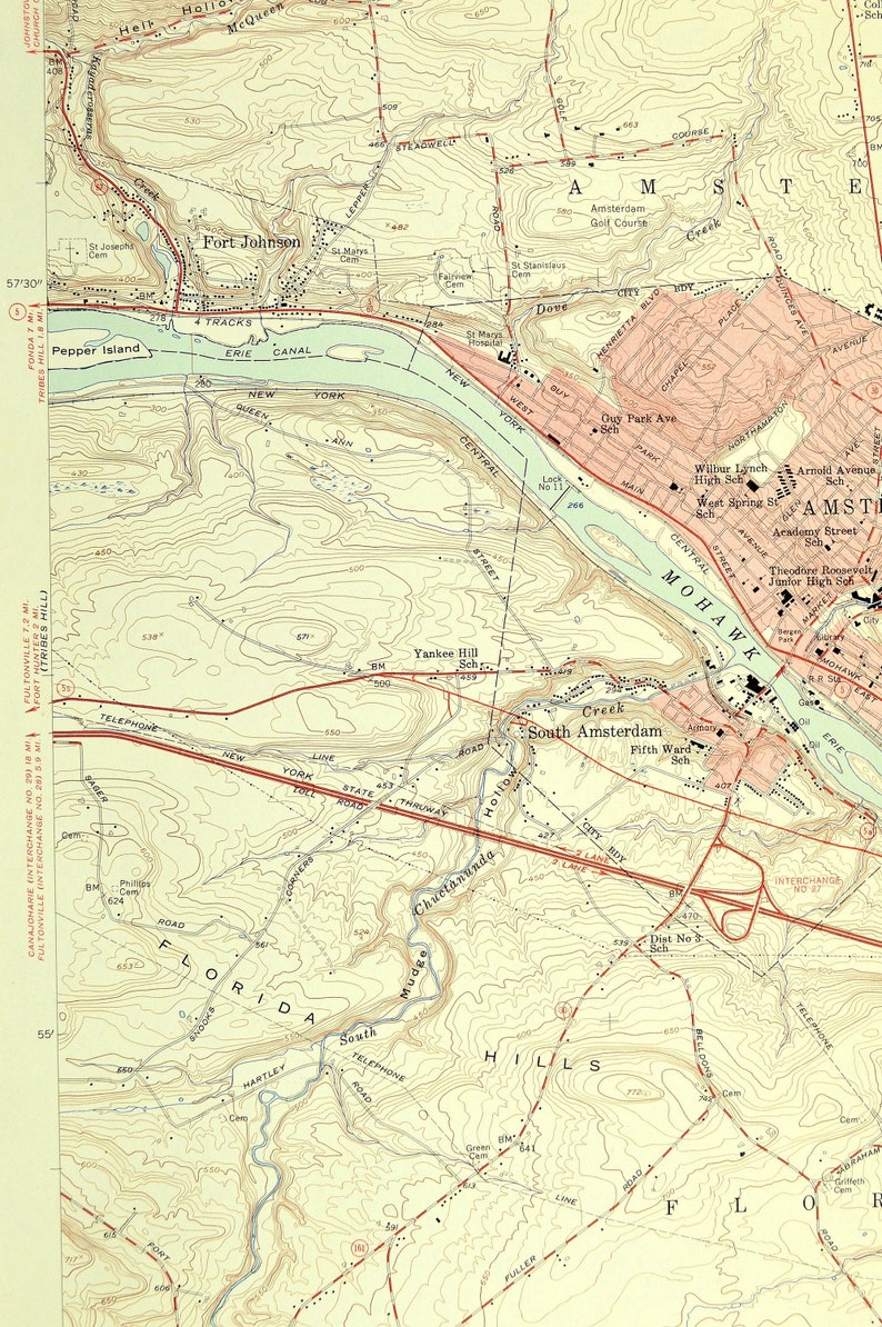 Amsterdam Map of Hagaman New York Art Print Wall Decor LARGE Etsy