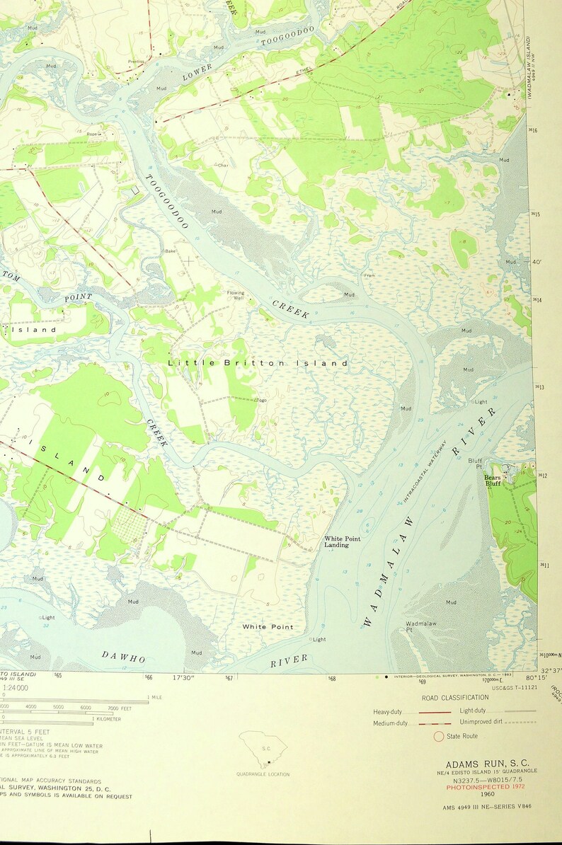 Adams Run Map of Baptist Hill South Carolina Large Topographic Etsy