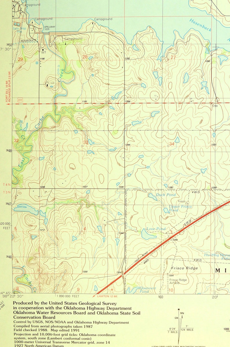 Elgin Map of Lake Ellsworth Oklahoma Art Print Wall Decor Etsy
