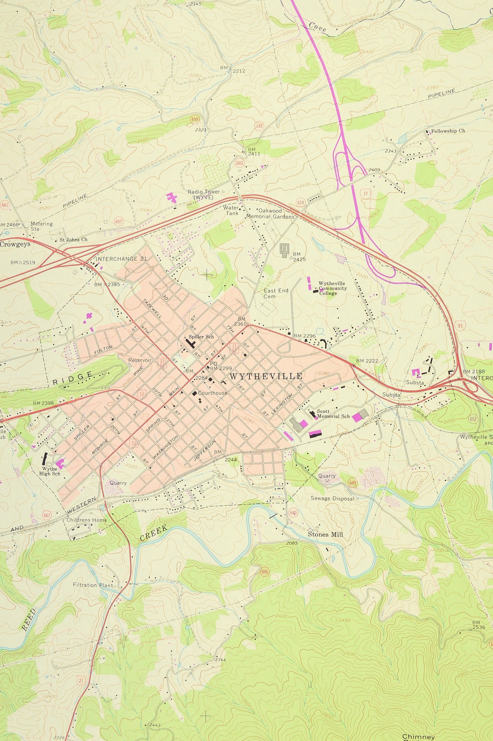 Wytheville Map of Wythe County Virginia Print Wall Decor LARGE Etsy