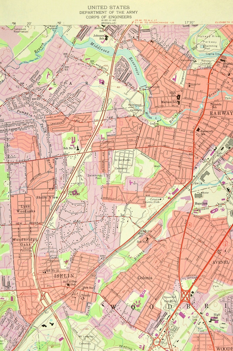 Perth Amboy Map of Menlo Park New Jersey LARGE Topographic Etsy