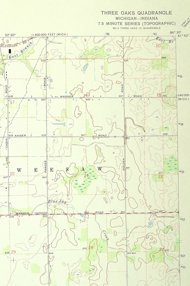 Three Oaks Map of Elm Valley Michigan Wall Art LARGE Etsy