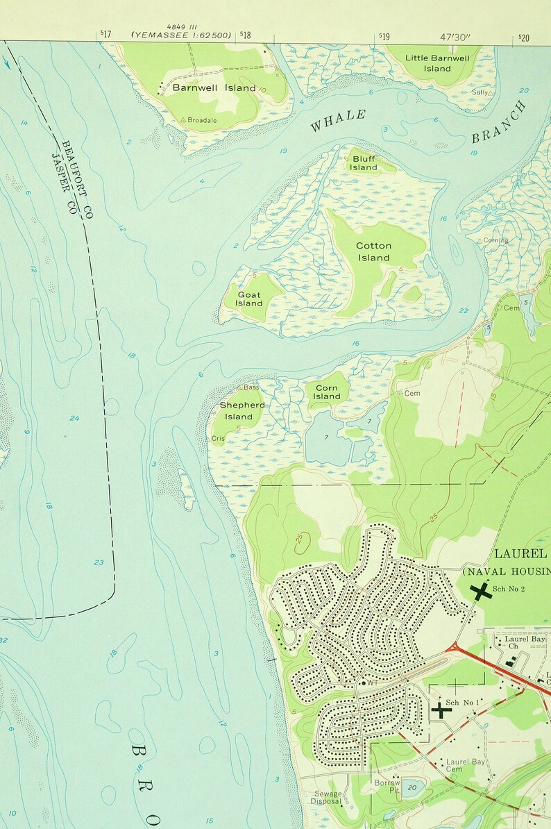 Laurel Bay Map of Port Royal Island South Carolina Wall Art Etsy