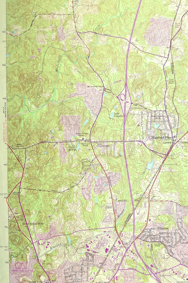 Fortson Map of Columbus LARGE Topographic Survey Etsy